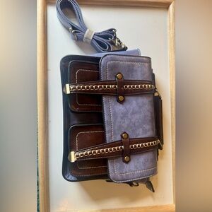 Elegant Brown and Periwinkle Women's Crossbody Bag